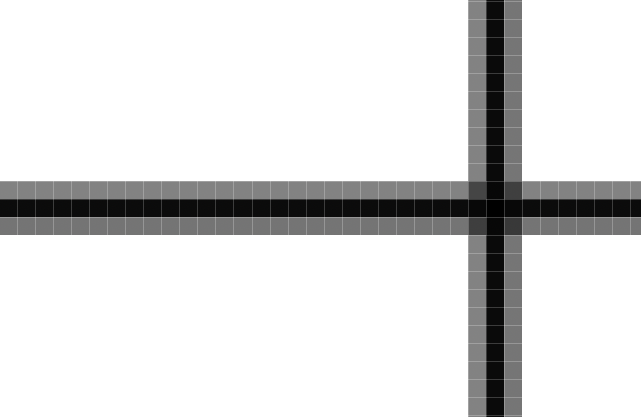 A consistent three-pixel width border between the cells